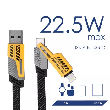 Kabel 4w1 w oplocie Akyga AK-USB-57 USB-A/USB-C – USB-C/Lightning, USB 2.0, 65 W, 1 m, szary