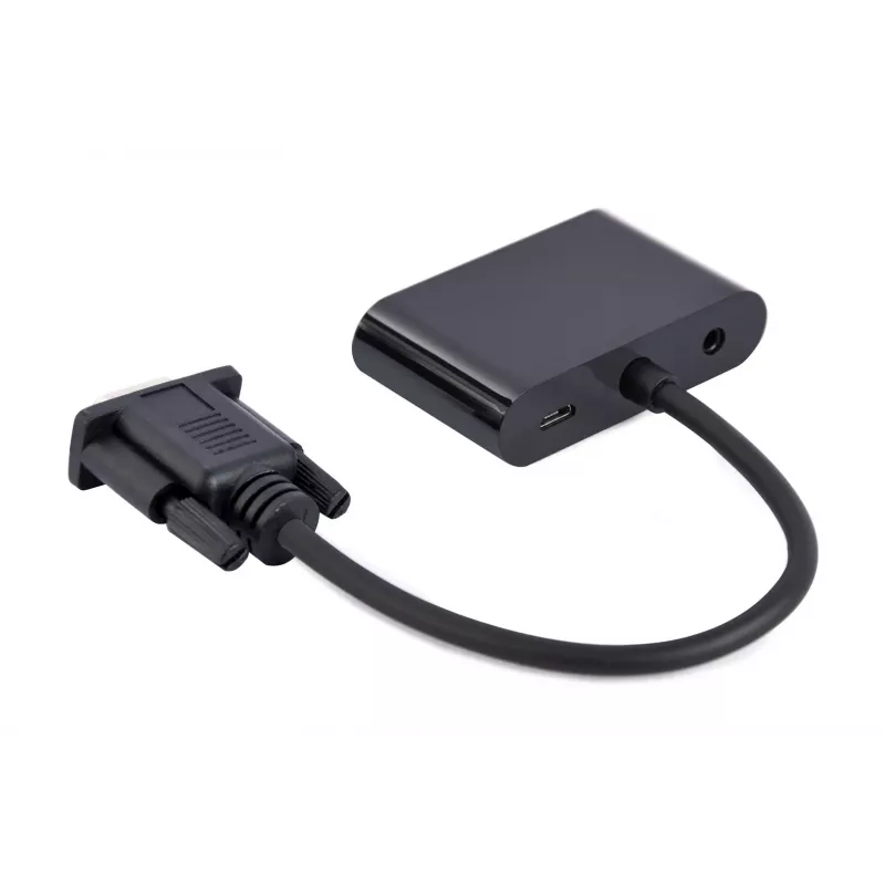 Adapter kablowy wideo GEMBIRD A-VGA-HDMI-02 0,15 m — HDMI + VGA (D-Sub) żeński na VGA (D-Sub) męski, czarny