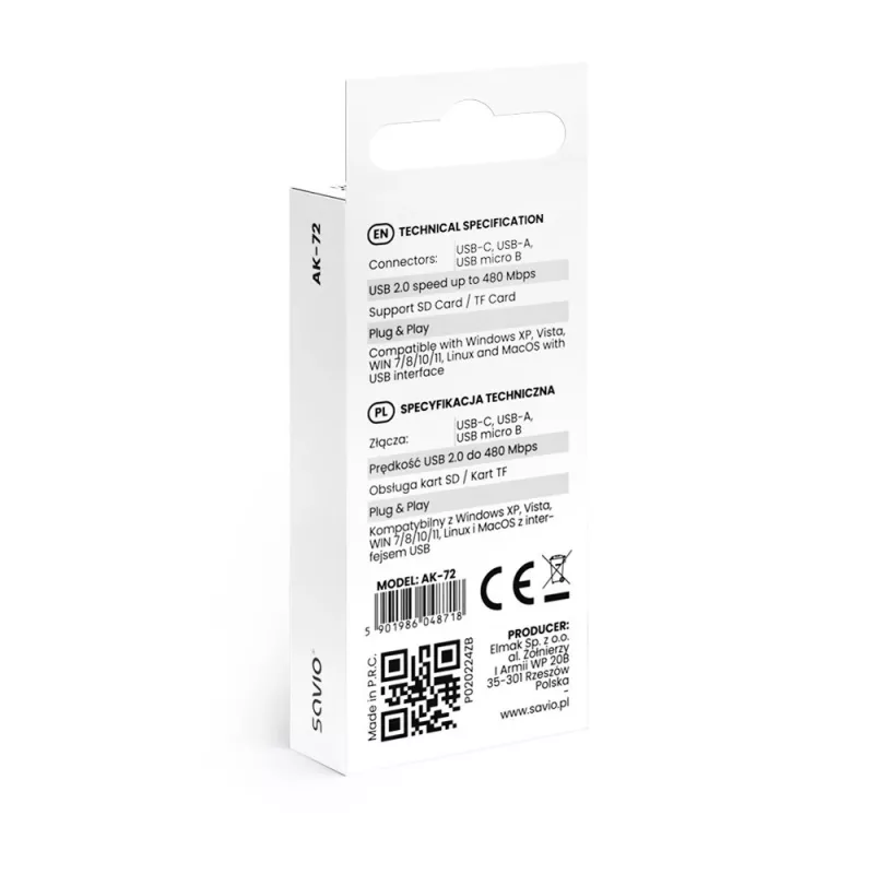 Czytnik Kart SD 3w1, USB-C + USB-A 2.0 + Micro USB