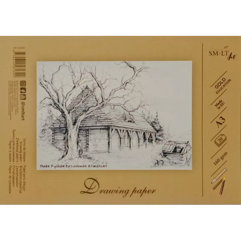 Papier do rysowania i szkicowania SMLT A3, 160 g/m², 20 arkuszy, klejony