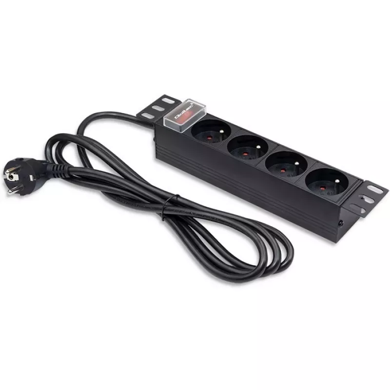 Qoltec Aluminiowa PDU do szafy RACK 10'' | 1U | 16A | 4xFRENCH | 1,8m
