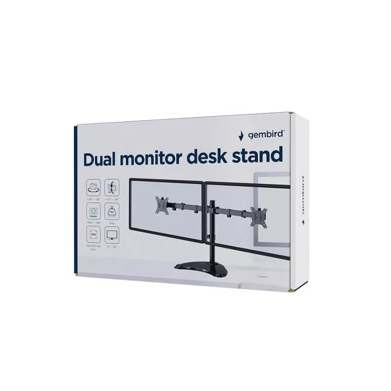 Stojak biurkowy do monitora Gembird MS-D2ST-02 (obrót, pochylenie, obrót wokół osi), 13”-32”, czarny