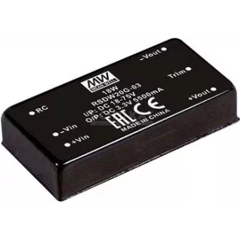 zasilacz MEAN WELL RSDW20F-03 — 20 W mocy wyjściowej, napięcie wyjściowe 3 V, głębokość 50,8 mm, waga 35 g