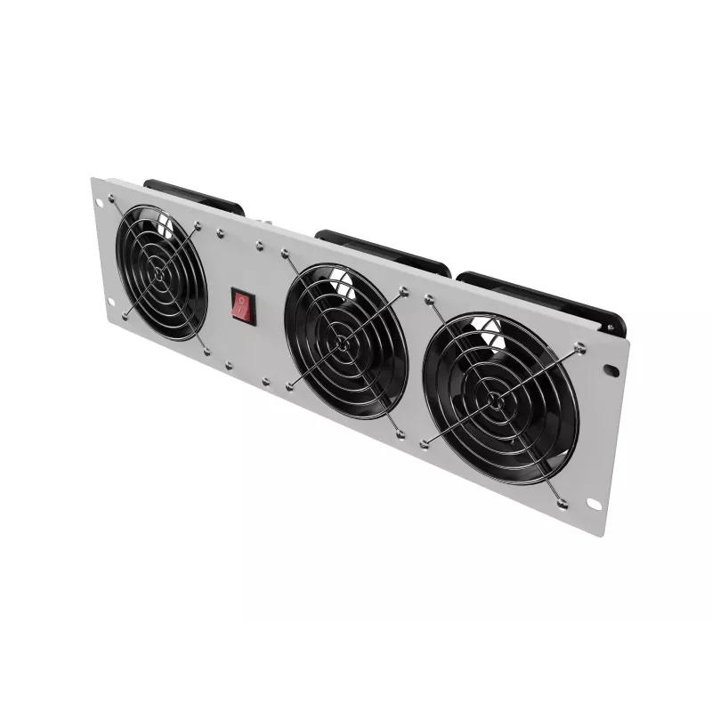 Pionowy panel wentylacyjny 19 cali do szafy rack, 3 wentylatory, 230V, szary