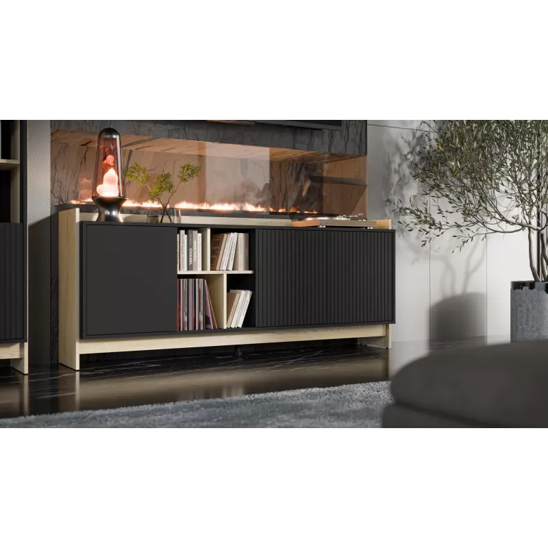 Cama PORTO 3D komoda 190x38x77 dąb/czarny