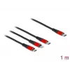 Kabel ładujący USB DeLOCK 3 w 1 USB Type-C na Lightning Micro USB USB Type-C 1 m czarny czerwony