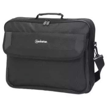 Torba na laptopa Manhattan Cambridge 17,3 inch, konstrukcja clamshell, czarna, NISKOKOSZTOWA, kieszeń na akcesoria, kieszeń na dokumenty z tyłu, pasek na ramię (odpinany), odpowiednik Targus CN418EU, futerał na notebook, trzyletnia gwarancja