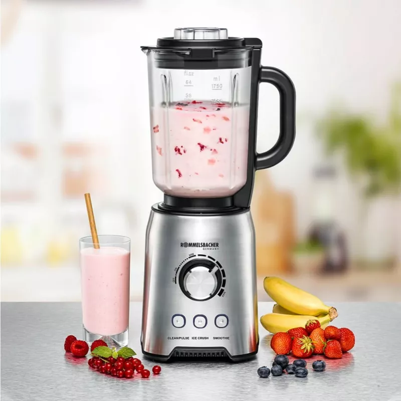 Blender stołowy Rommelsbacher MX 1250 — 1200 W, szklany dzbanek 1,75 l, stal nierdzewna