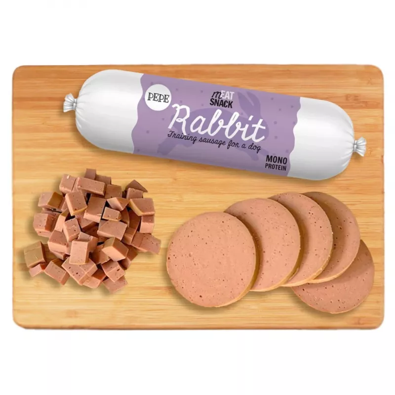 Przysmak dla psa PAKA ZWIERZAKA Pepe Sausage Rabbit 200 g — miękka hipoalergiczna kiełbaska o smaku królika, bez zbóż i glutenu