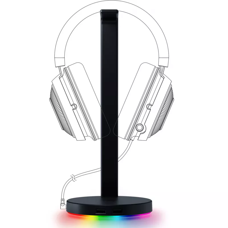 Razer Base Station V2 Chroma, Czarny, 2 porty USB 3.1, 1 port combo 3,5 mm z wbudowanym DAC, dźwięk przestrzenny 7.1, Razer Chroma™ RGB, aluminiowa konstrukcja, antypoślizgowa podstawa