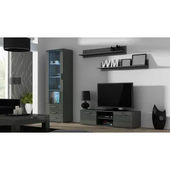 Stolik RTV cama meble SOHO 140 — 1400×430×370 mm, szary blat (płyta wiórowa), szara rama