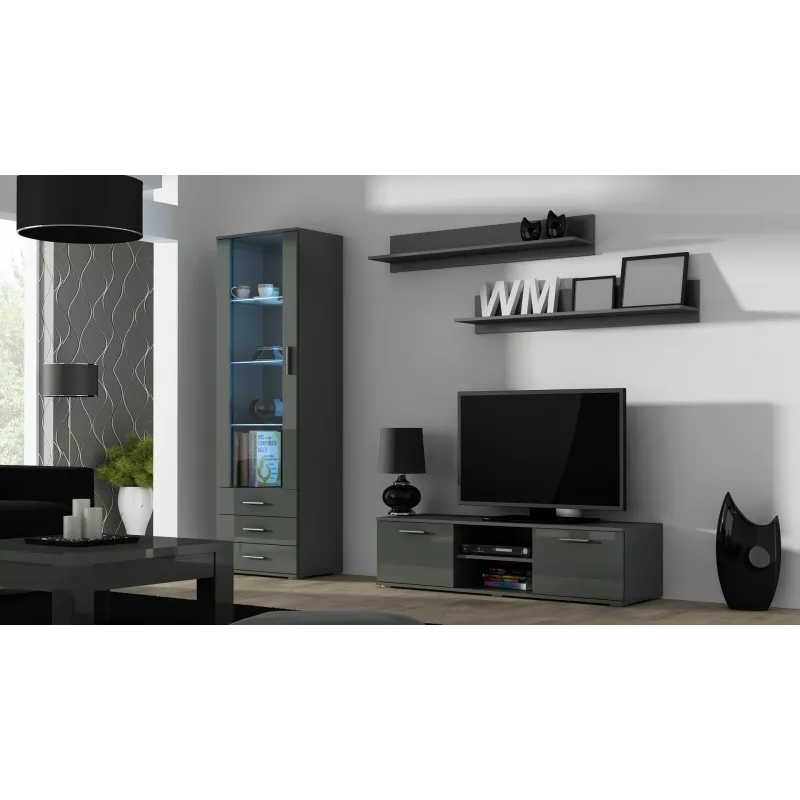 Stolik RTV cama meble SOHO 140 — 1400×430×370 mm, szary blat (płyta wiórowa), szara rama