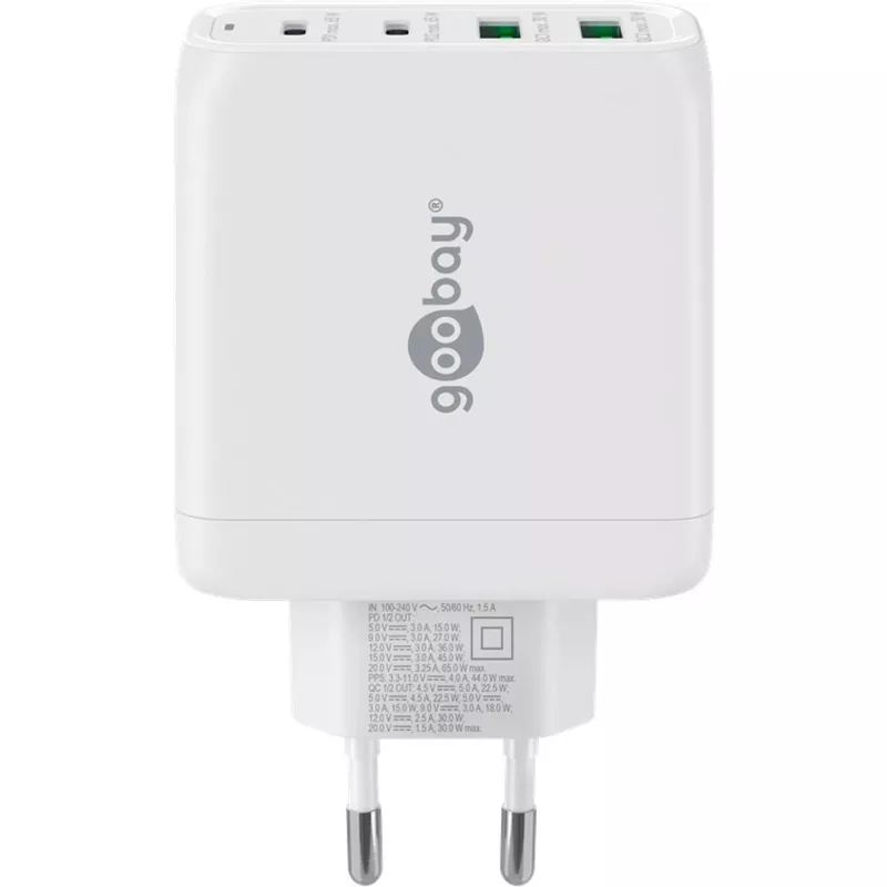 Goobay 64818 Ładowarka do urządzeń mobilnych, słuchawek - laptop - smartfon, biała, szybkie ładowanie AC, do użytku wewnętrznego (64818)