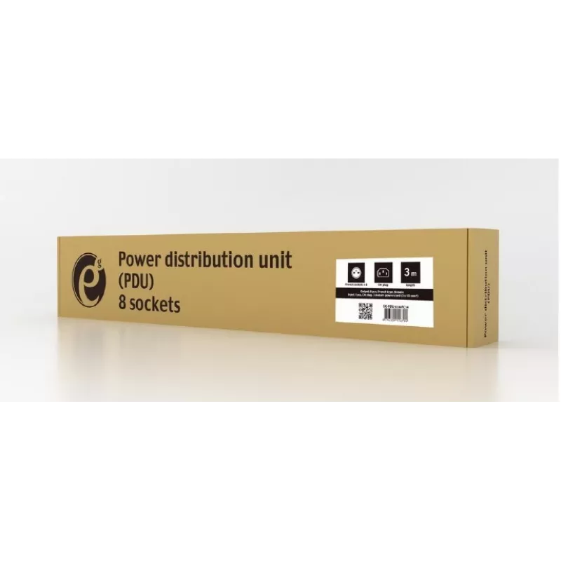 Listwa zasilająca Gembird EG-PDU-014-FC14, 8 gniazd AC, wejście C14, kabel 3 m, obudowa aluminiowa 1U, 10 A, 3680 W