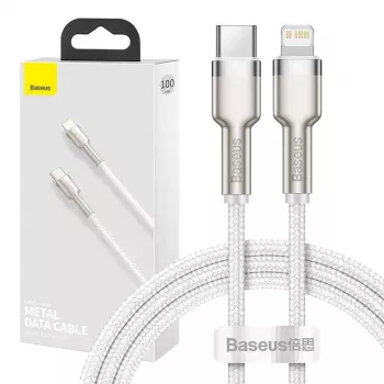 Kabel USB-C na Lightning Baseus Cafule 1 m, 20 W, obudowa cynkowa, biały