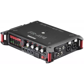 Przenośny rejestrator audio Tascam FR-AV4 — 6-kanałowy, 4 wejścia combo XLR + 2x 3,5 mm, 24/32-bit, 48/96/192 kHz, MicroSD do 512 GB, USB-C, PD