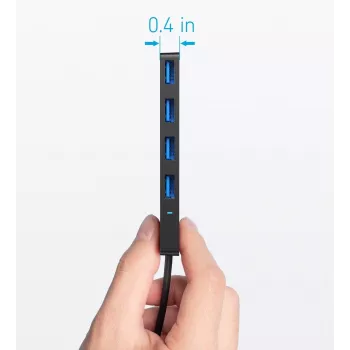 USB hub Anker Ultra cienki A8309G11 — USB Type-C host, 3× USB 3.2 Gen 1 Type-A, kompaktowy 103×30×10 mm, czarny