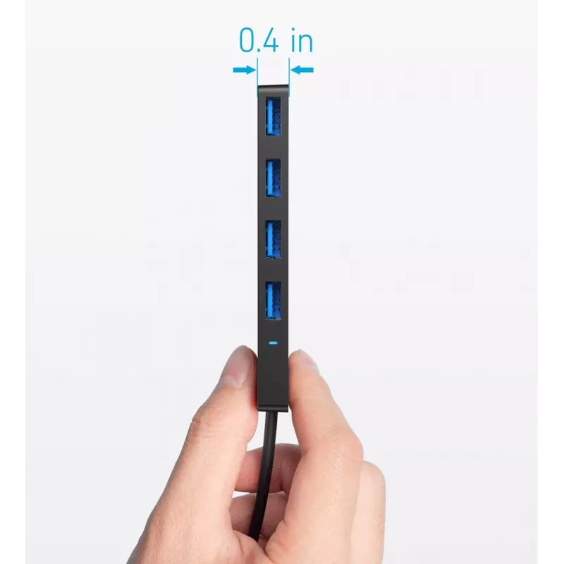 USB hub Anker Ultra cienki A8309G11 — USB Type-C host, 3× USB 3.2 Gen 1 Type-A, kompaktowy 103×30×10 mm, czarny