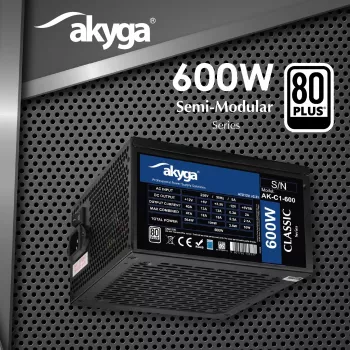 Zasilacz ATX Akyga Classic AK-C1-600 600 W, 80 PLUS, aktywne PFC, wentylator 120 mm