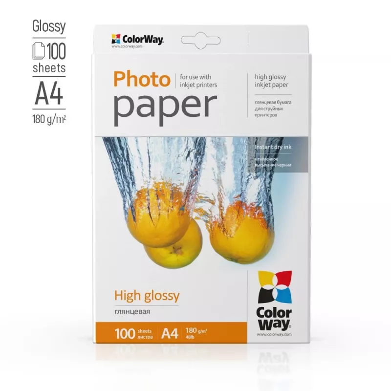 ColorWay Photo Paper, 100 arkuszy | 180 g/m² | A4 | High Glossy