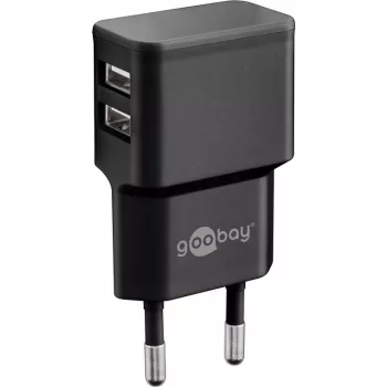 Wentronic goobay Ładowarka Dual USB - Zasilacz - 12 Wat - 2,4 A - 2 Porty wyjściowe (USB) - Czarny (44951)