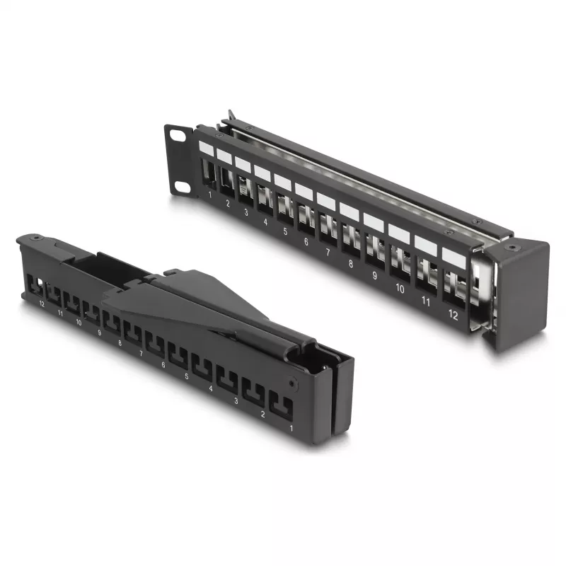 DeLOCK 19-calowy panel krosowy Keystone 24-portowy z odciążeniem 1U kątowy czarny