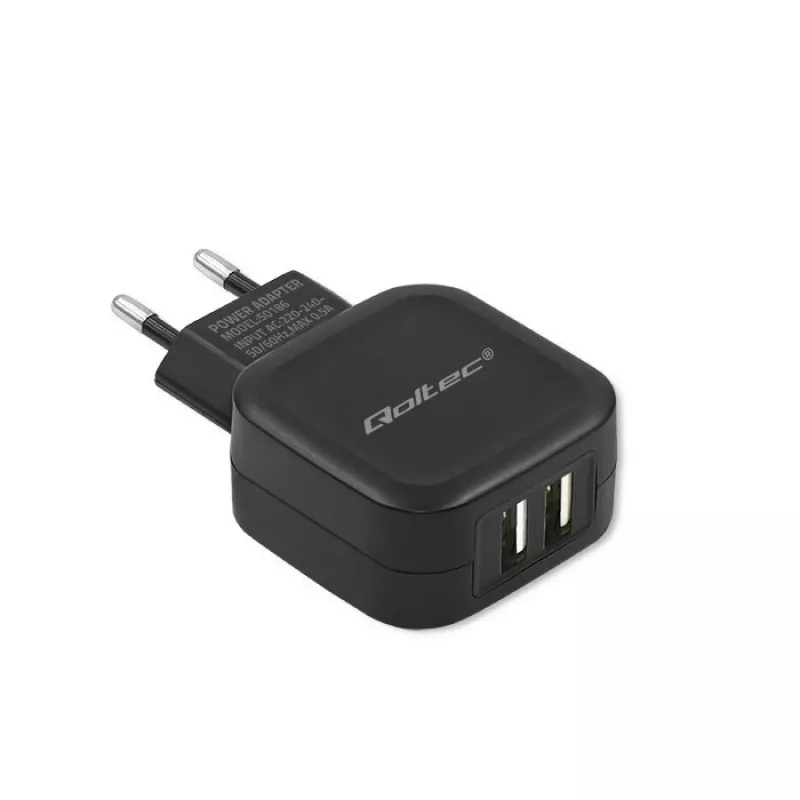Ładowarka sieciowa QOLTEC 50186 do smartfonów i tabletów, 5 V 3,4 A, 17 W, 2× USB, czarna