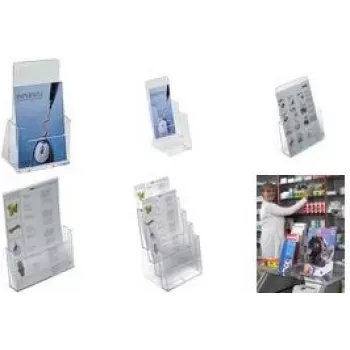 helit desktop brochure holder, DIN A4 Portrait, 4 Compartments, clear acrylic, Dimensions: (B)230 x (T)170 x (H)345 mm (H2352402)