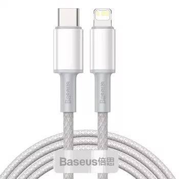 Przewód Baseus High Density Braided USB-C na Lightning, 20W, PD, 2m (biały)