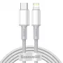 Przewód Baseus High Density Braided USB-C na Lightning, 20W, PD, 2m (biały)