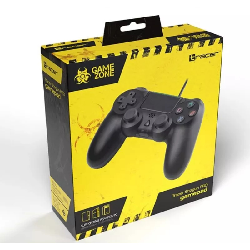Przewodowy gamepad TRACER SHOGUN PRO Czarny — 16 przycisków, analogowo-cyfrowy, kabel 1,5 m, wibracje, PC/PS4/PS3
