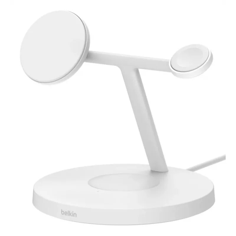 Belkin BoostCharge Pro Ładowarka Bezprzewodowa 3w1 do Słuchawek, Smartfona i Smartwatcha, Biała, Szybkie Ładowanie, Wewnętrzna