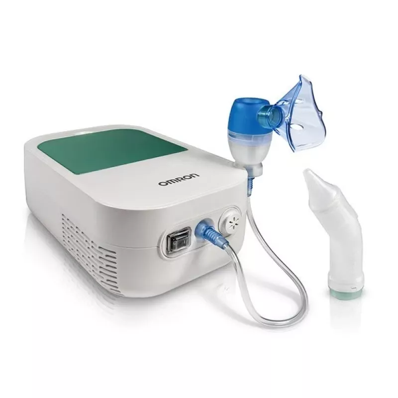 Nebulizator stołowy Omron NE-C301-E — zasilany sieciowo, pojemność 12 ml, maska dziecięca i ustnik, biały