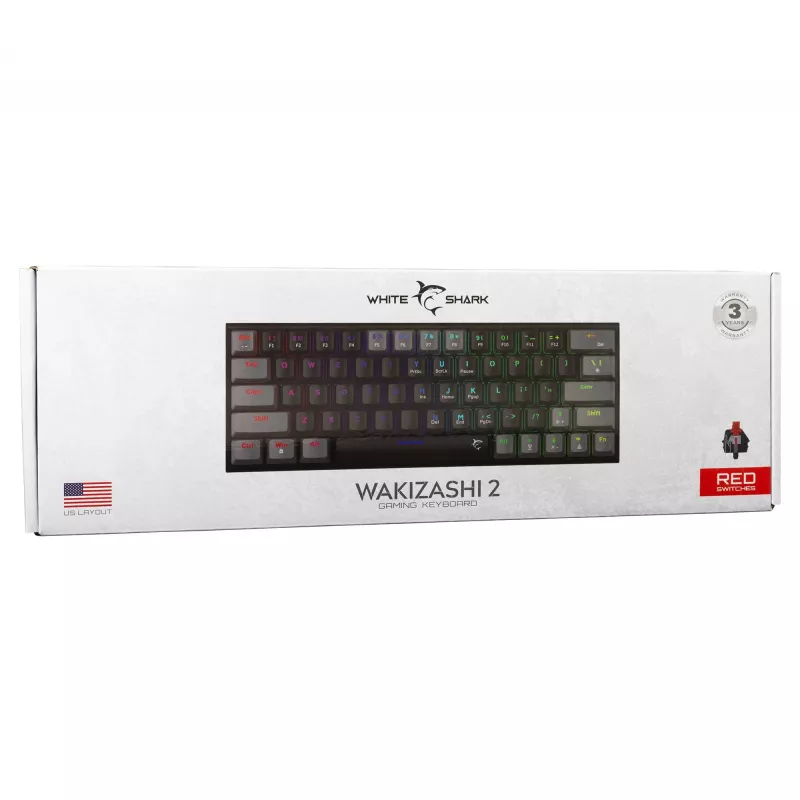 Mechaniczna klawiatura gamingowa White Shark Wakizashi WAKIZASHI-2 z przełącznikami US czerwony, czarno-szara