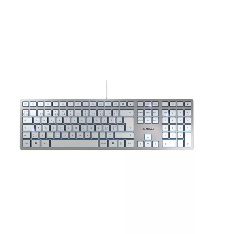 CHERRY KC 6000 cienki klawiatura uniwersalna USB QWERTY Nordycka srebrna, biała