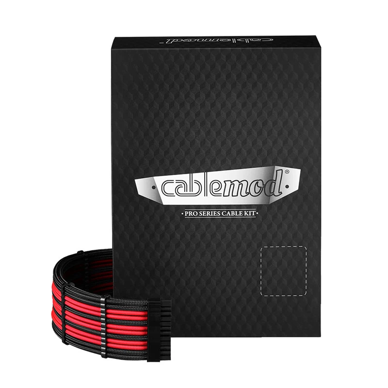 Zestaw kabli zasilających CableMod C-Series PRO RM Czarny Label CM‑PCSR‑16P3KIT‑NKKR‑R — oplecione kable PSU w kolorach czarnym i czerwonym
