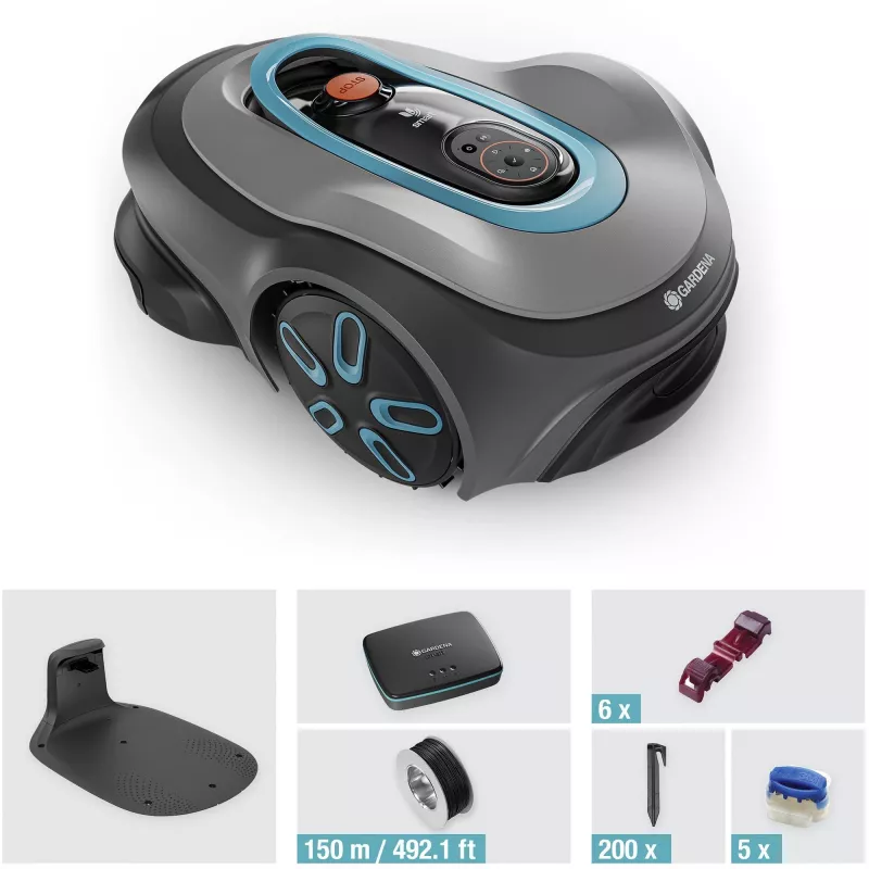 Robotic lawn mower GARDENA smart SILENO max — 800 m², 16 cm szerokości cięcia, bateria, nawigacja LONA, szary