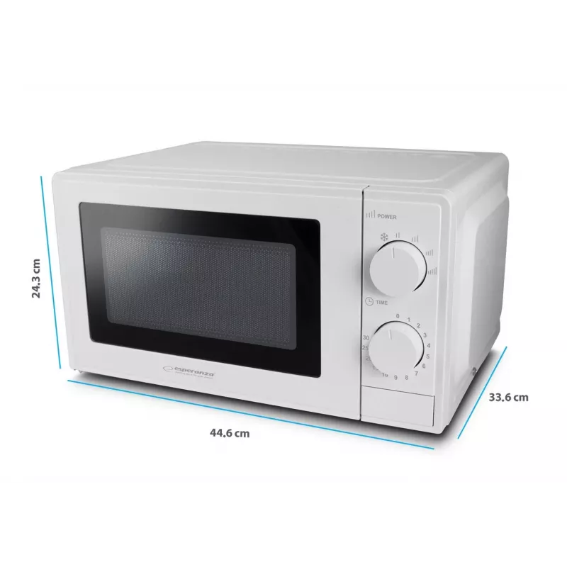 Kuchenka mikrofalowa solo ESPERANZA ESTOFADO — 700 W, 20 l, 5 poziomów mocy, talerz obrotowy 24,5 cm, biały