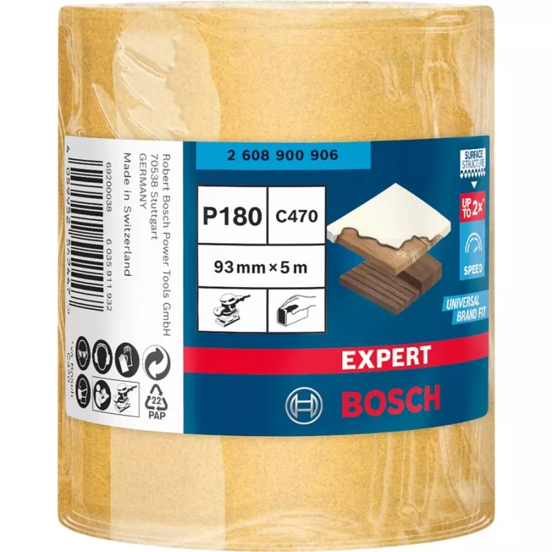 Bosch Expert C470 rolka papieru ściernego, Rolka ścierna, Drobne ziarno, P180, Prace wykończeniowe, Usuwanie farby, Drewno, Szlifowanie na sucho