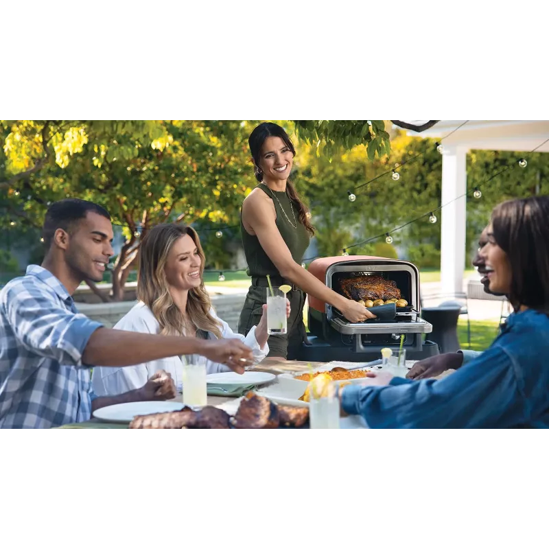 Ninja OO101EU grill ogrodowy/barbecue elektryczny + węglowy czarny, czerwony, srebrny 2400 W