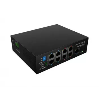 Przełącznik sieciowy LANBERG ILFE-8P-1GE-1S-120 — Light Industrial PoE, 4x PoE++ (BT), 4x PoE+ (AT), 1x Gigabit, 1x SFP+, montaż na szynie DIN, niezarządzalny