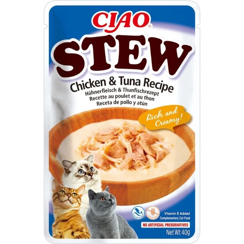 Mokry przysmak dla kota INABA Ciao Stew Chicken & Tuna 40 g saszetka, mięsny, 86,5% wilgotności