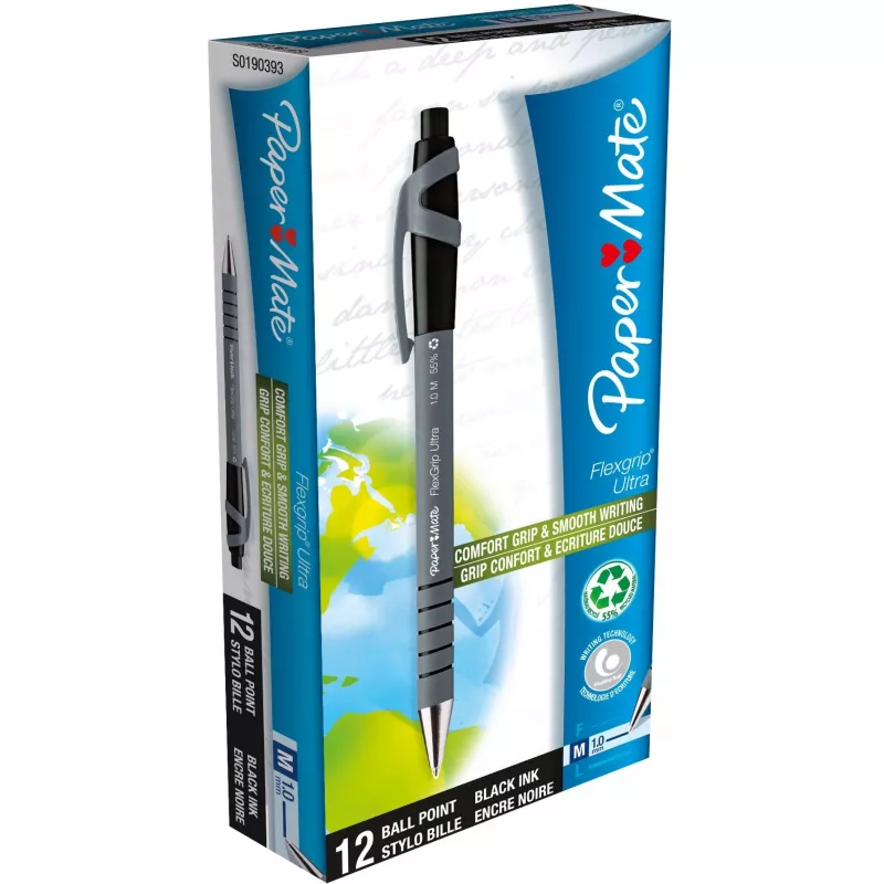 Paper Mate Flexgrip Ultra - Clip - Clip-on-Einziehkugelschreiber - Schwarz - 12 Stück(e) - Medium