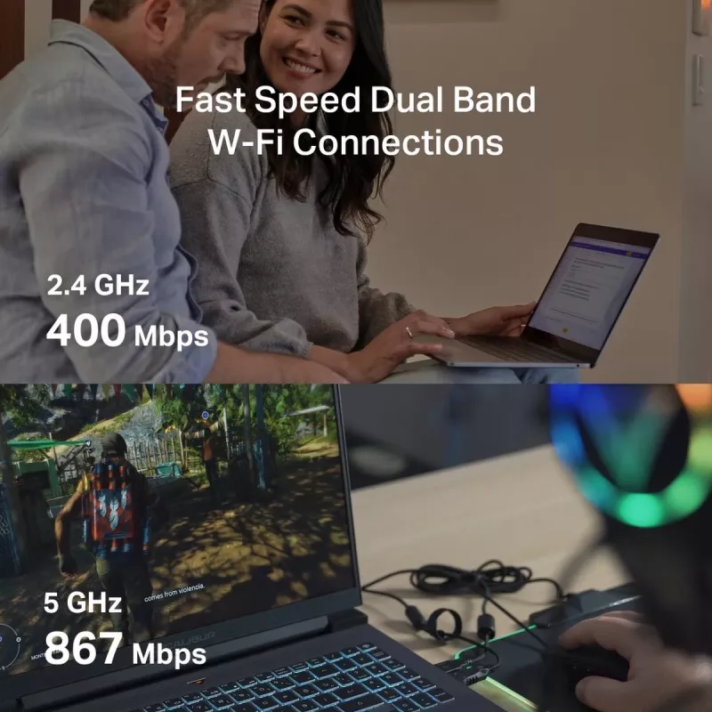 Sieciowy adapter USB MERCUSYS MA30N — dwuzakresowe Wi‑Fi (2,4/5 GHz), 400/867 Mbps, USB 2.0, antena wewnętrzna, biały