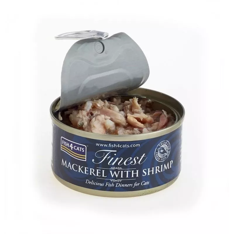 Mokra karma dla kota FISH4DOGS Makrela z krewetkami 70 g — dla dorosłych, smak rybny, puszka, bezglutenowa