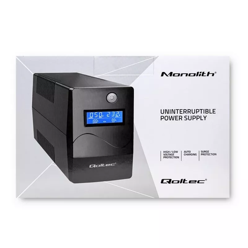 Qoltec Monolith UPS Double-conversion Online 0,65 kVA 360 W 2 gniazda AC