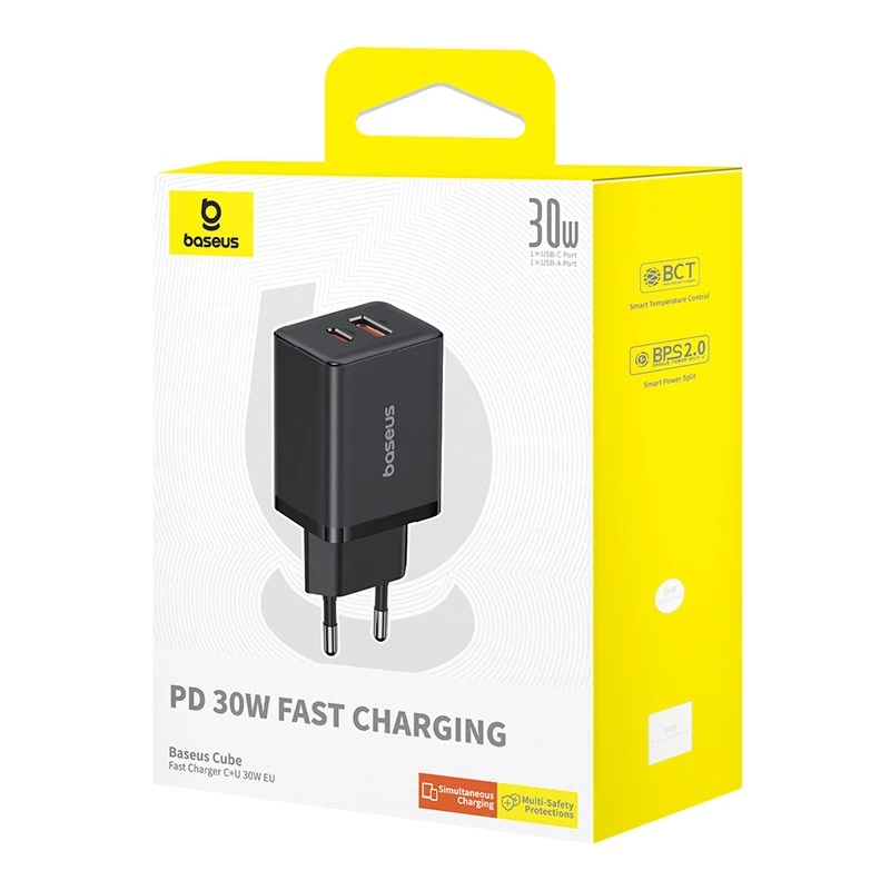 Baseus P10111404113-00 Cube USB-C / USB-A 30W ładowarka sieciowa Czarna