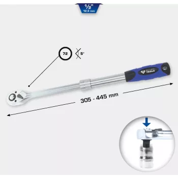 Grzechotka KS Tools BT022992 1/2 cala teleskopowa regulowana rękojeść