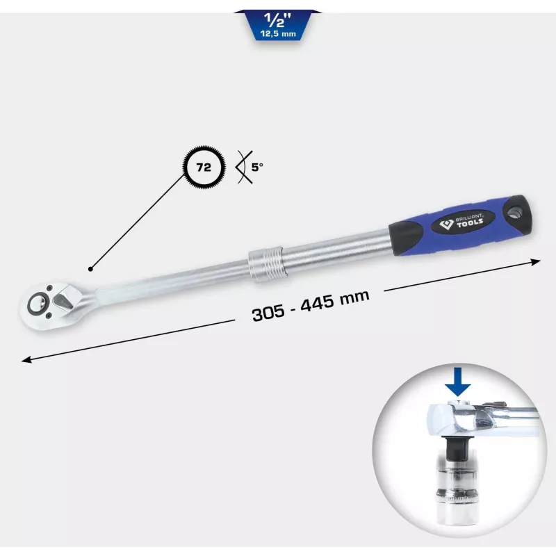 Grzechotka KS Tools BT022992 1/2 cala teleskopowa regulowana rękojeść