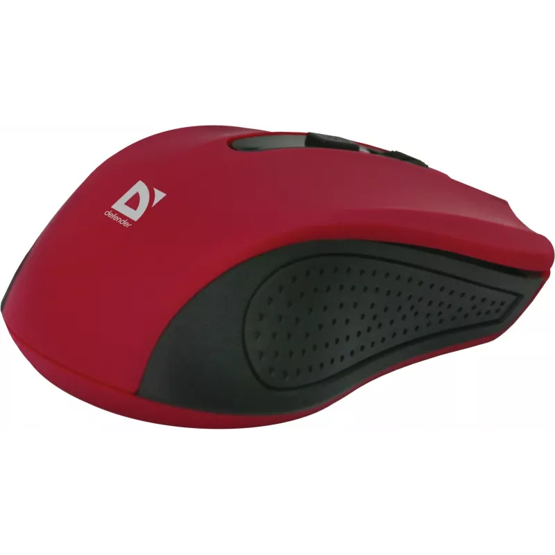 Bezprzewodowa mysz optyczna DEFENDER MM-935 RF — symetryczna, 1600 DPI, czerwona, odbiornik RF USB, baterie AAA